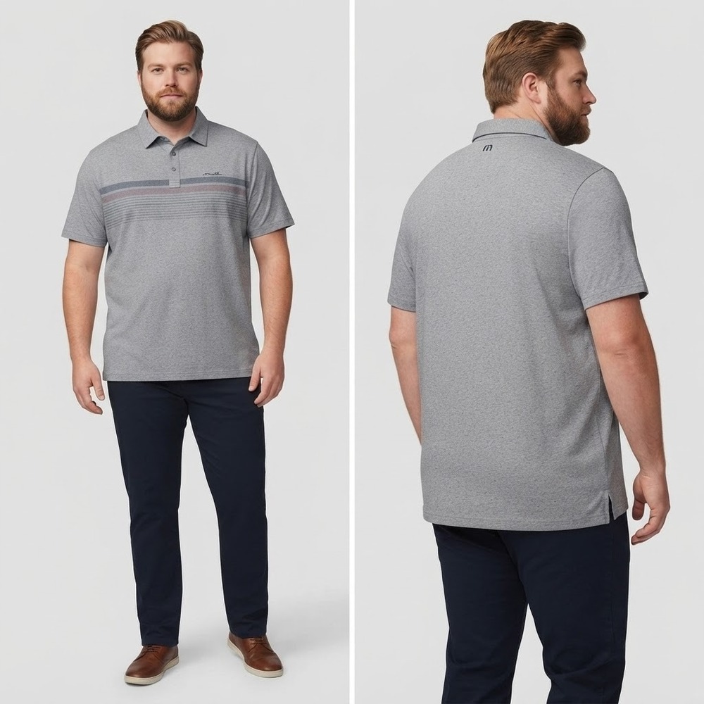 TravisMathew Gray Stripe Performance Golf Polo Shirt Men's Size 2XL Model 1MZ250